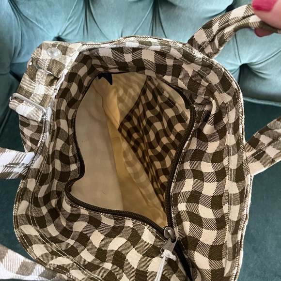 BAGGU Canvas Tote Bag Brown White Geometric Wave Pattern - Picture 3 of 5